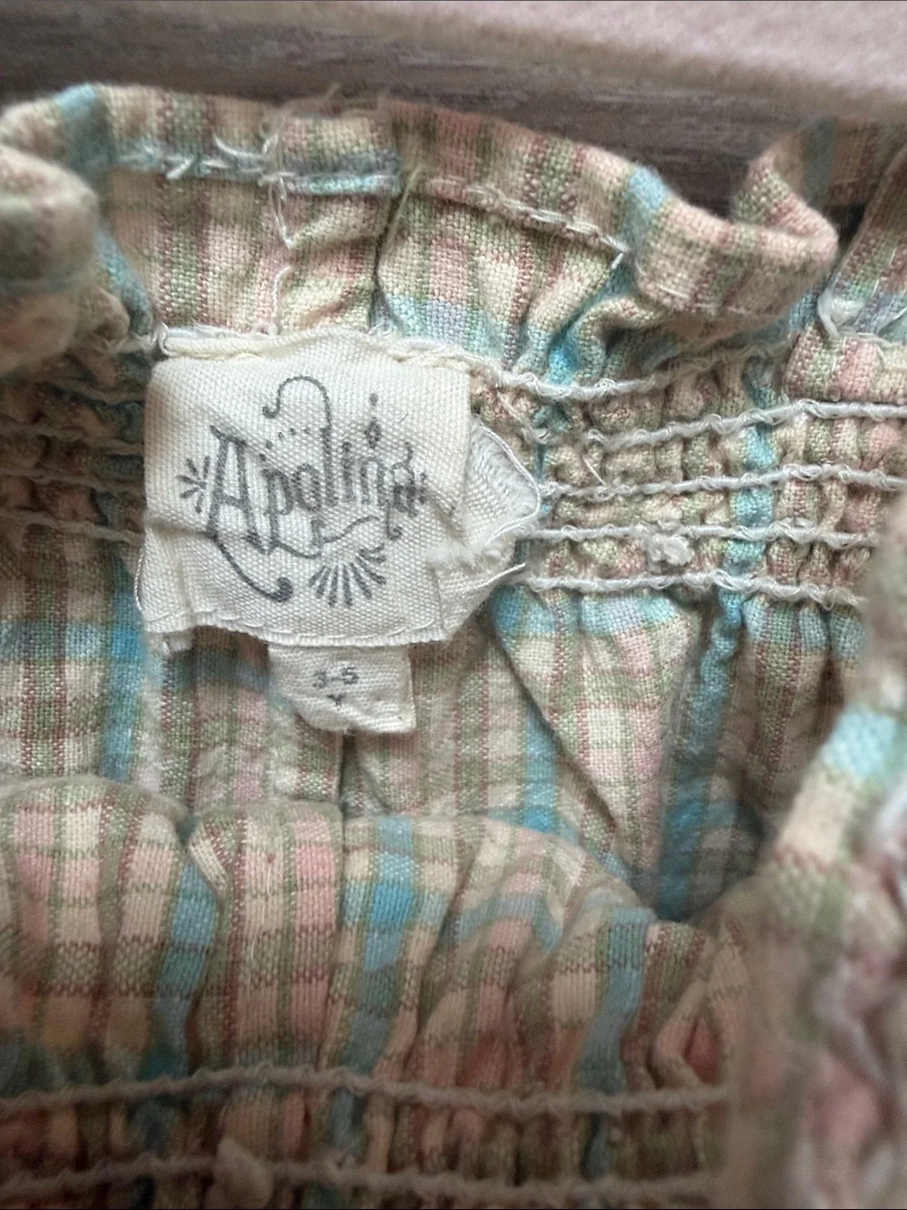 Apolina Adina shorts romper pastel check plaid with embroidery 3-5yr